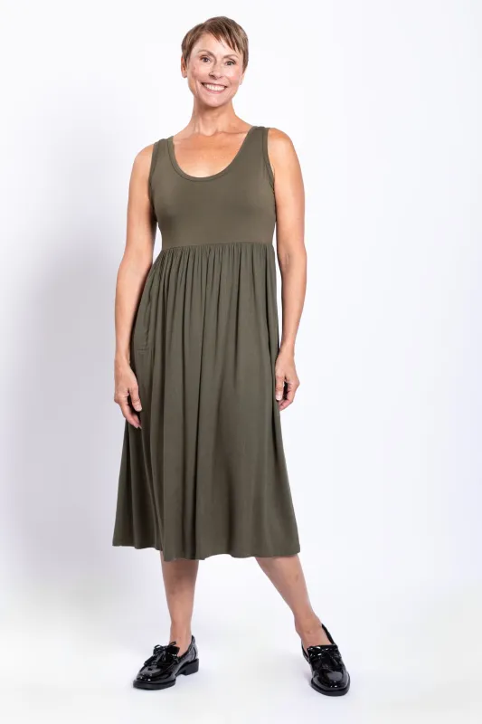 Paloma Dress, Khaki, Linen Bamboo sold by Blue Sky