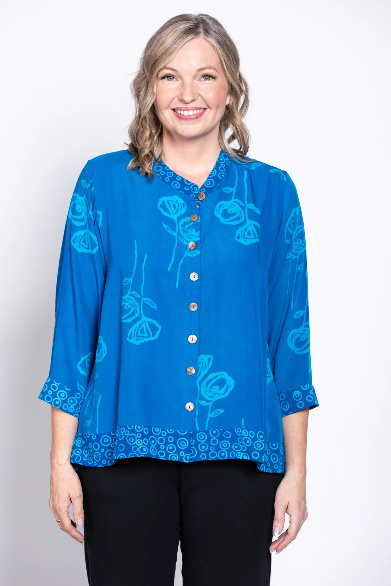 Mayana Blouse, Turq Flower sold by Blue Sky