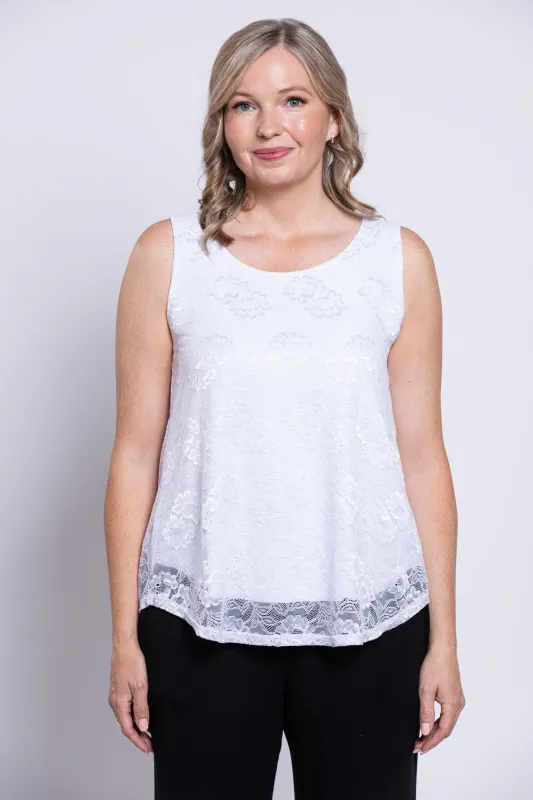 Ellen Tank, White, Bamboo Lace sold by Blue Sky