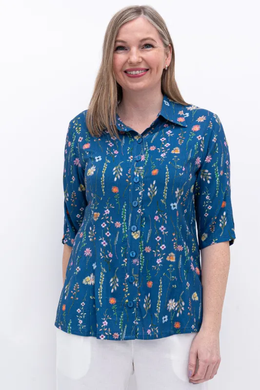 Lorine Blouse, Meadow, Linen Bamboo sold by Blue Sky