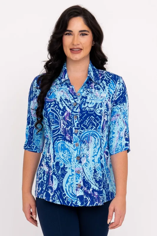 Lorine Blouse, Curious, Linen Bamboo sold by Blue Sky