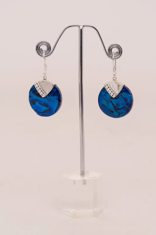 Round Blue Shell Earrings - Style B sold by Blue Sky