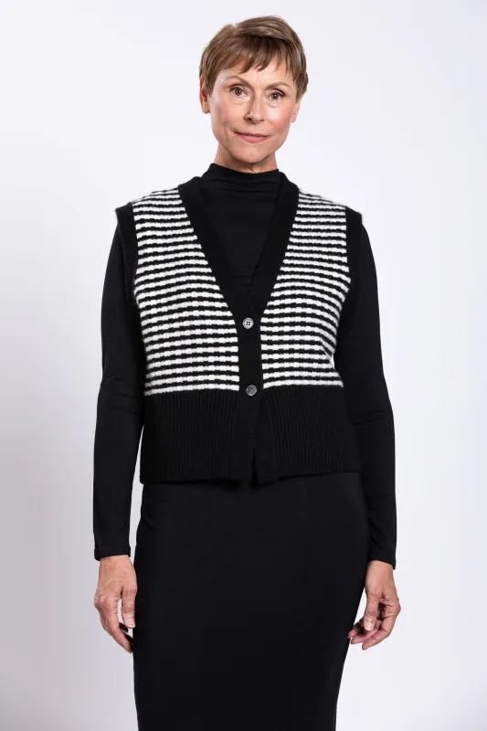 Nemo Vest, Black and White Stripe,  Wool Cashmere sold by Blue Sky
