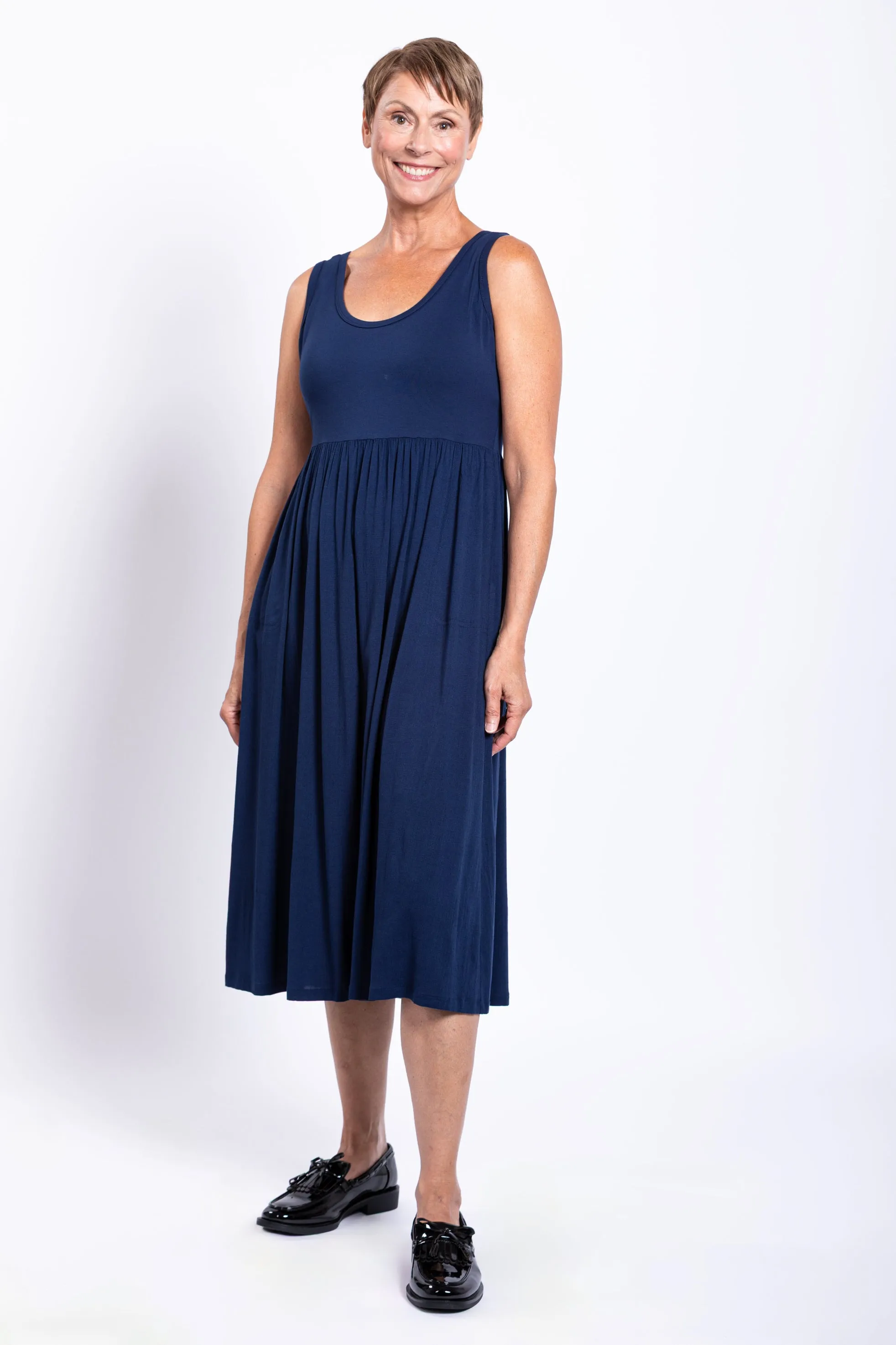 Paloma Dress, Indigo, Linen Bamboo sold by Blue Sky