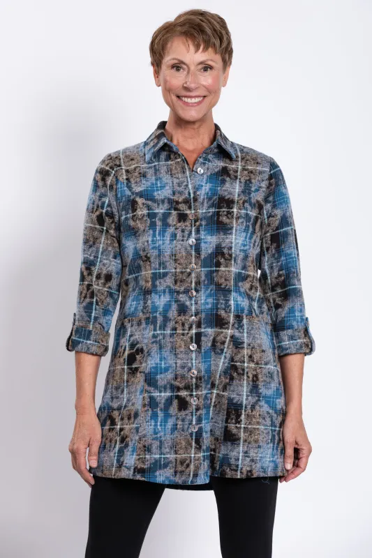 Larissa Tunic, Indigo Plaid, Cotton sold by Blue Sky