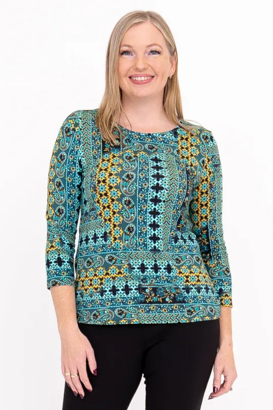 Margorie Top, Teal Ways, Bamboo sold by Blue Sky