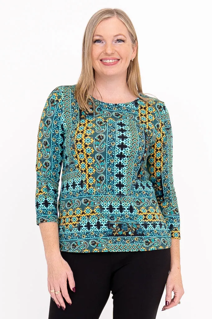 Margorie Top, Teal Ways, Bamboo sold by Blue Sky
