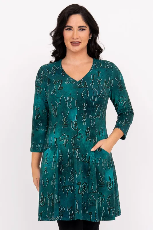 Wilma Tunic, Teal Rune, Bamboo sold by Blue Sky