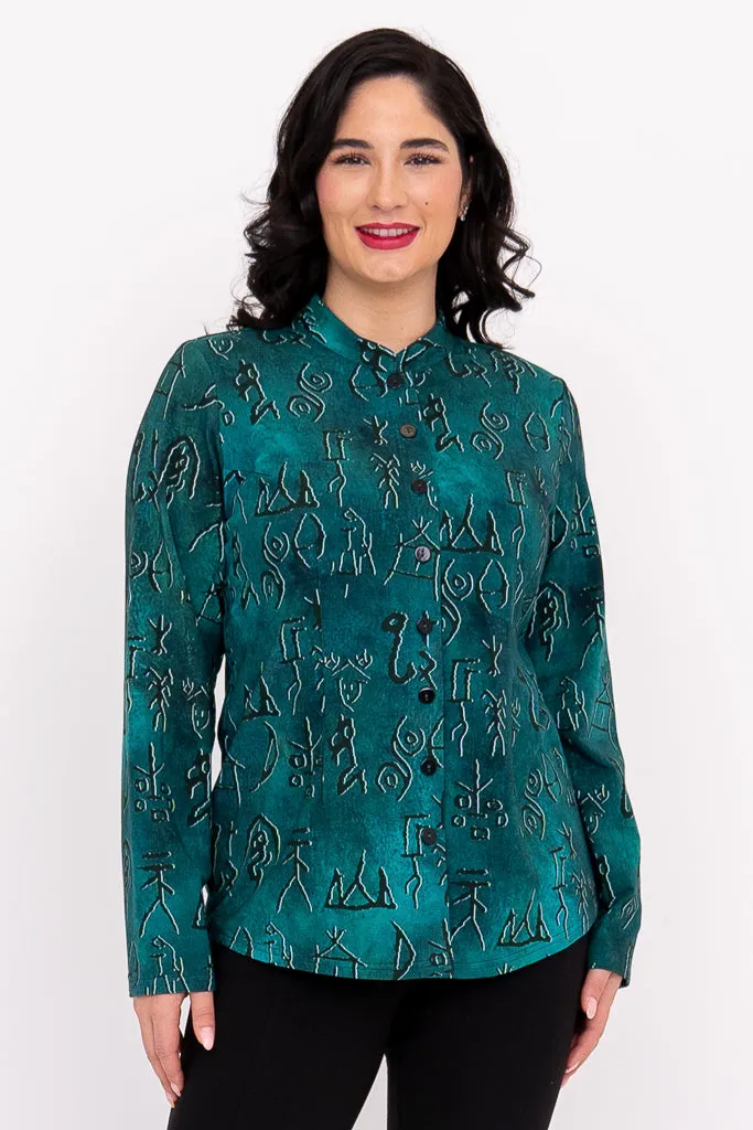 Debbie L/S Top, Teal Rune, Bamboo sold by Blue Sky