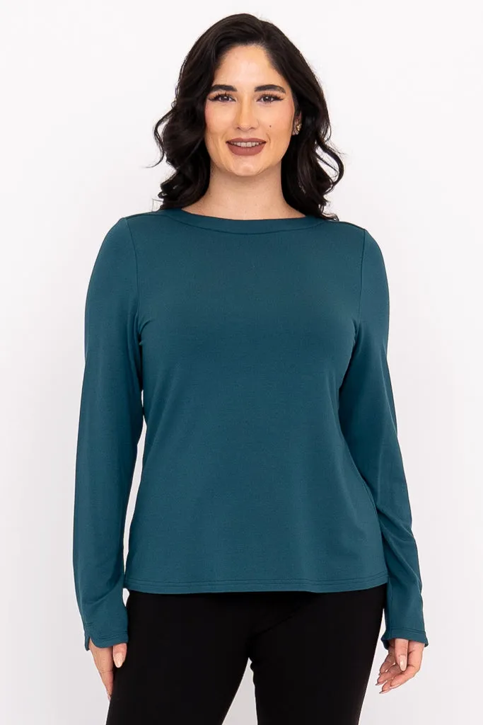 Mona Top, Teal, French Terry sold by Blue Sky