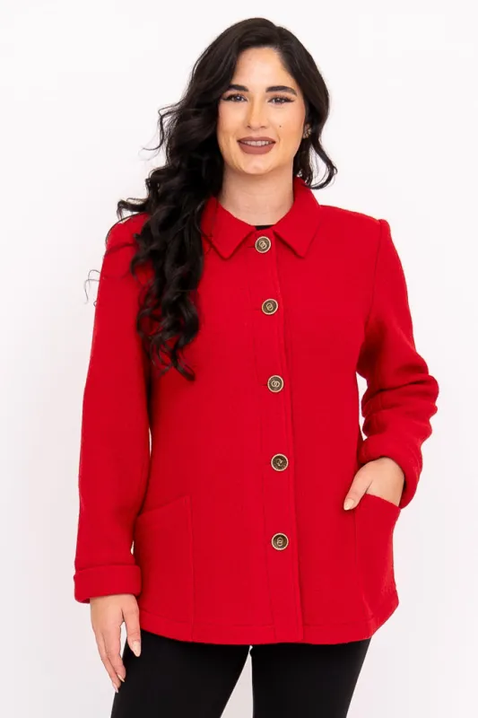 Quadra Coat, Red, Boiled Wool made by Blue Sky