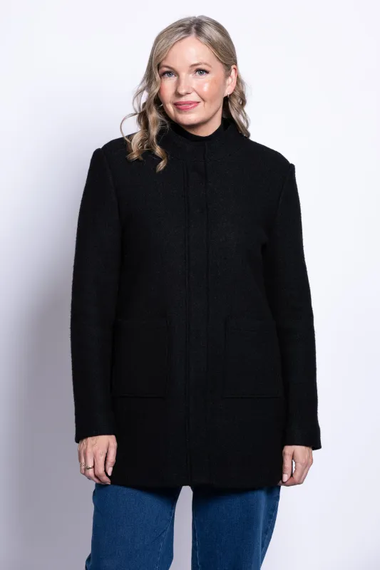 Barbara Coat, Black, Boiled Wool made by Blue Sky