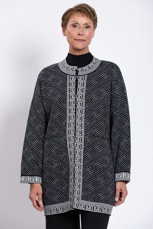 Oslo Cardigan, Black and White, Cotton sold by Blue Sky