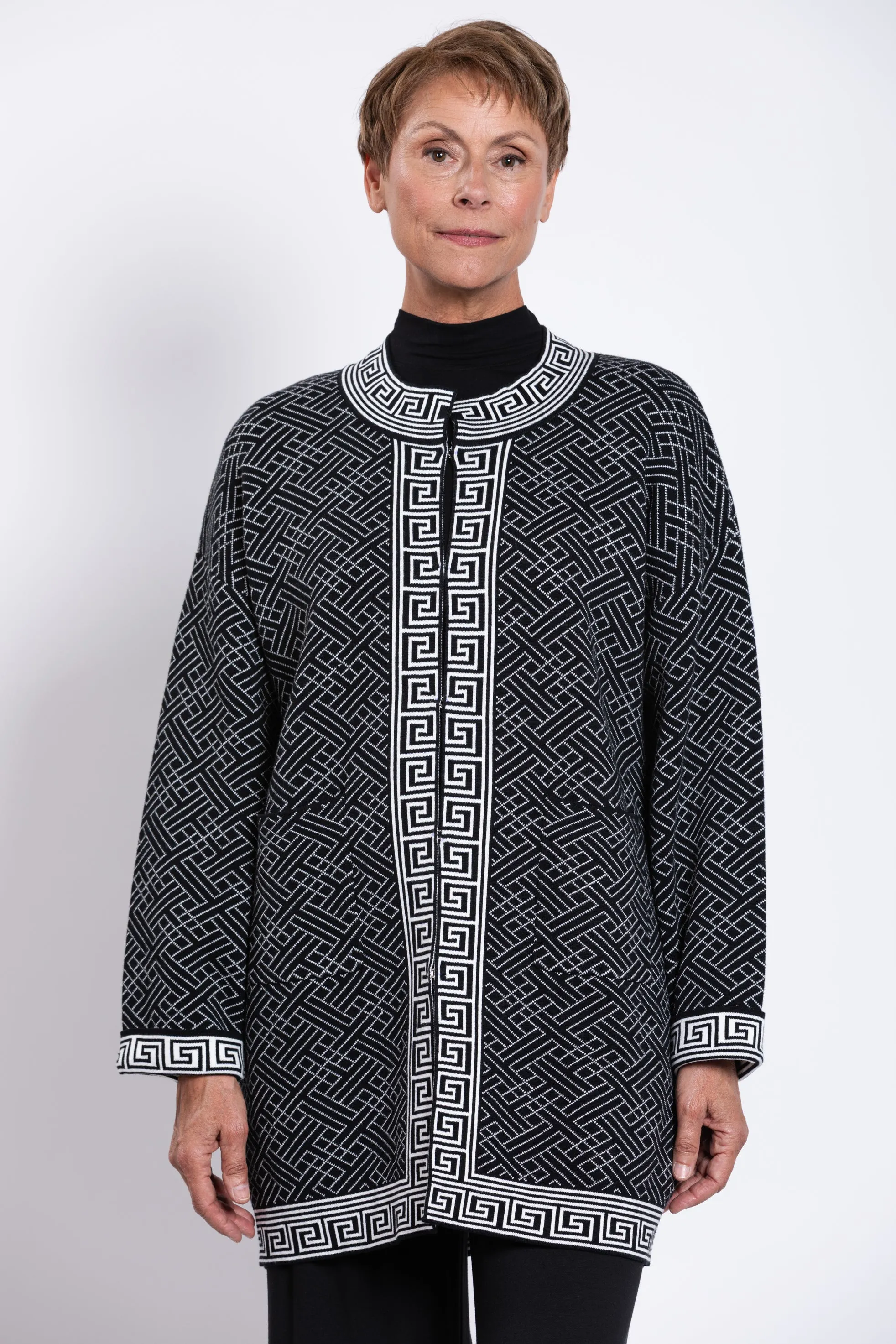 Oslo Cardigan, Black and White, Cotton sold by Blue Sky