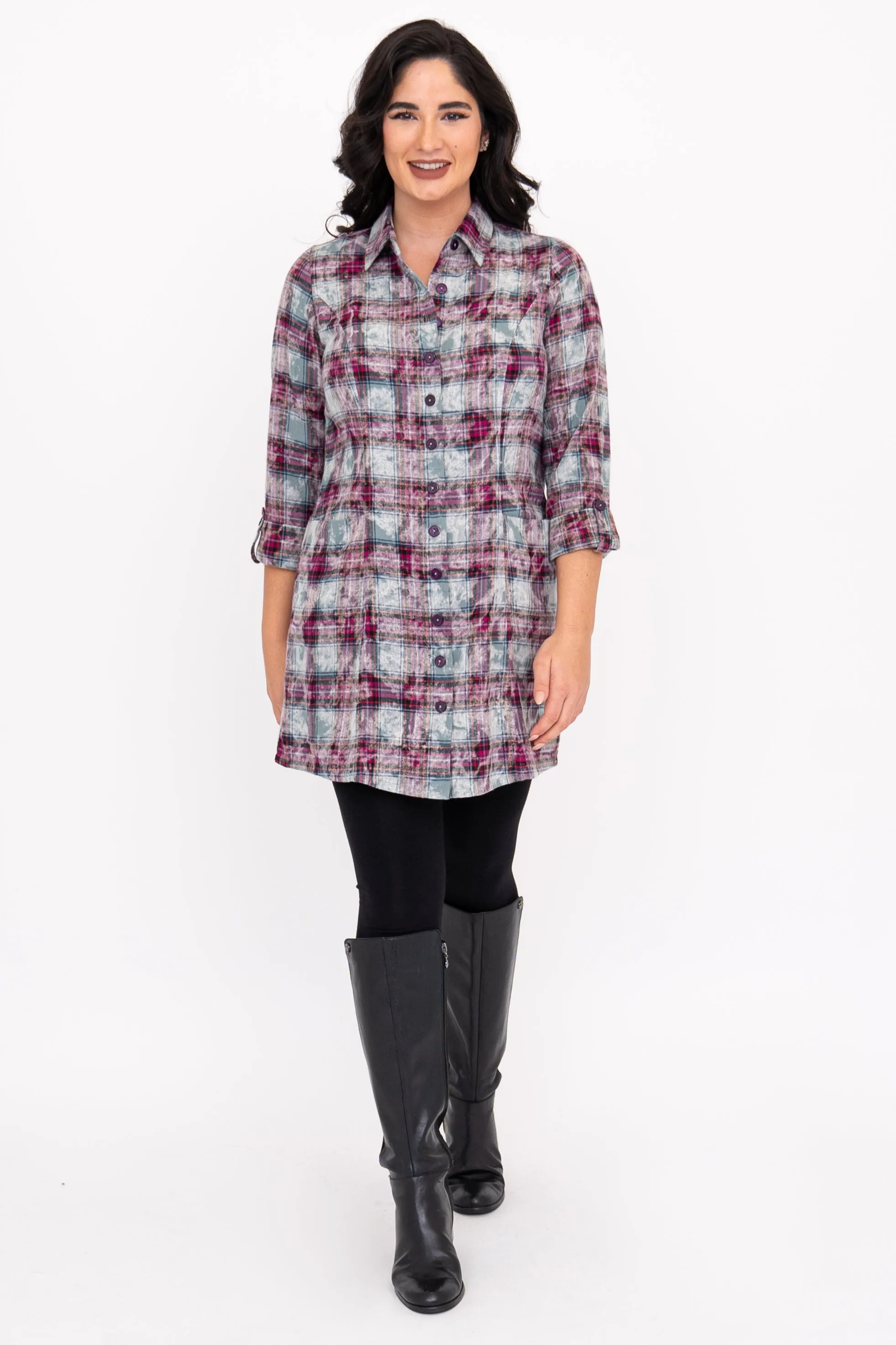 Larissa Tunic, Magenta Plaid, Cotton sold by Blue Sky product image thumbnail 3