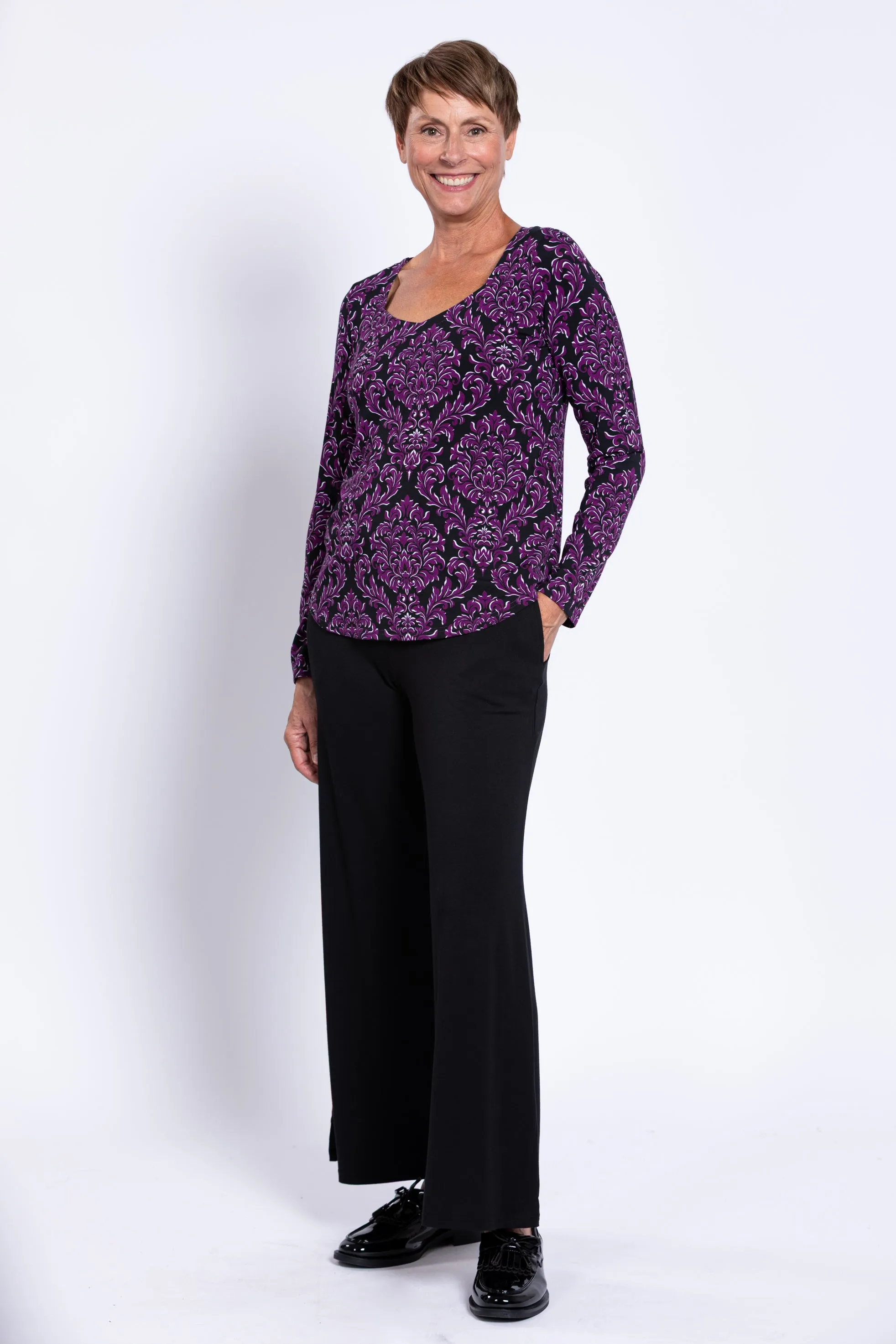 Ritzy L/S Top, Magenta Damask, Bamboo sold by Blue Sky product image thumbnail 4