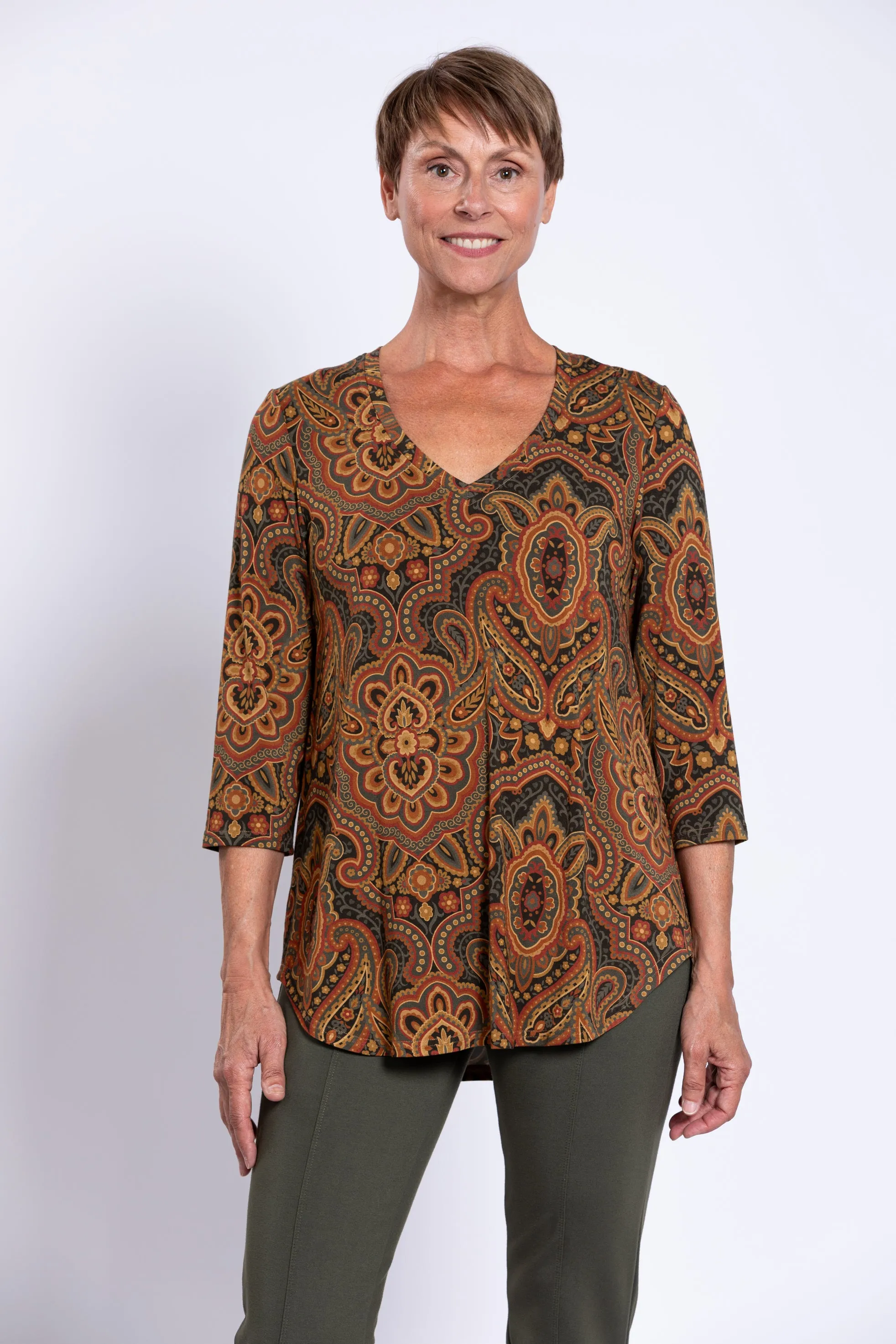 Jackie 3/4 Top, Copper Paisley, Bamboo sold by Blue Sky