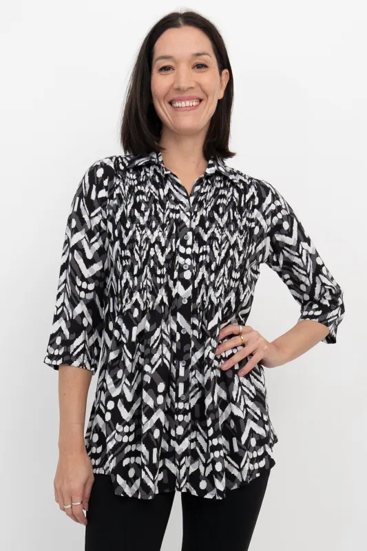 Cindy 3/4 Sleeve Top, B/W Mosaic sold by Blue Sky