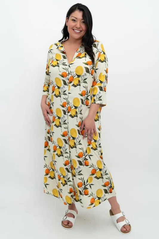 Jennifer Dress, Lemonade, Linen Bamboo sold by Blue Sky