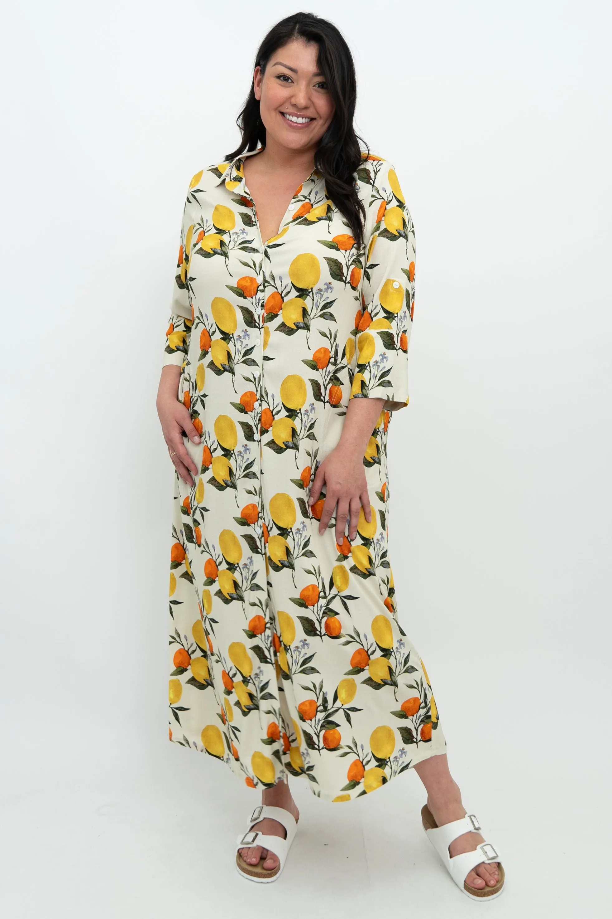 Jennifer Dress, Lemonade, Linen Bamboo sold by Blue Sky