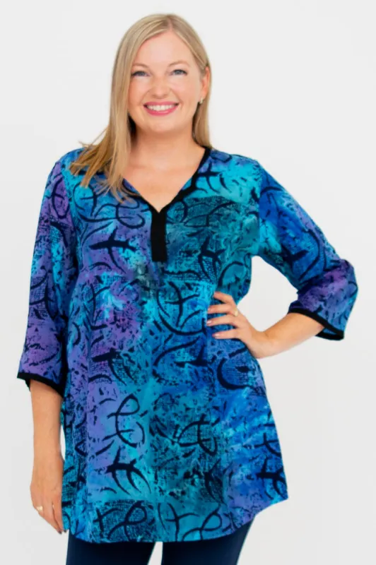 Kary Blouse, Aqua Batik sold by Blue Sky