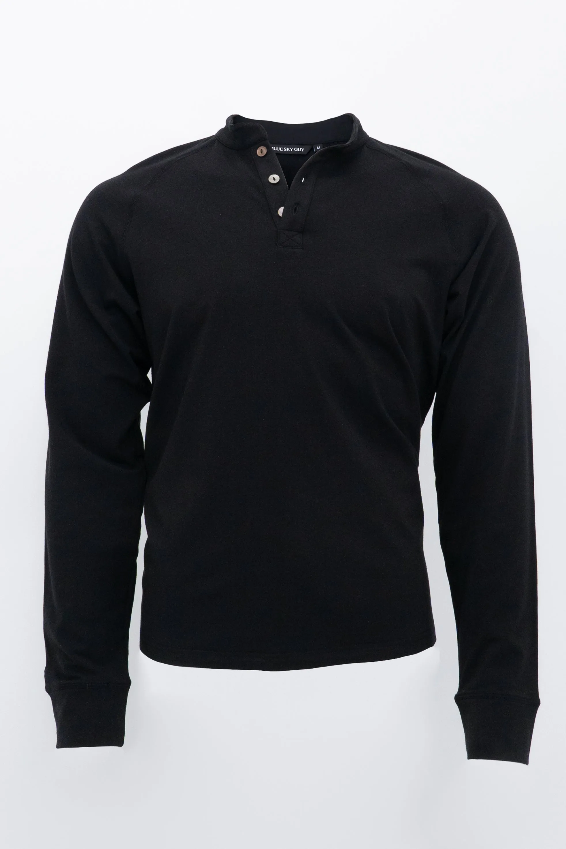 Henley Men's Shirt, Black, Bamboo sold by Blue Sky