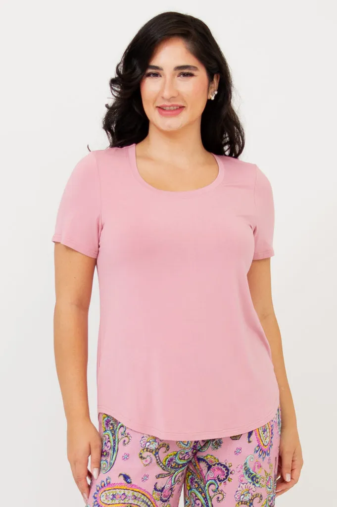 Tessa Tee, Dusty Rose, Bamboo sold by Blue Sky