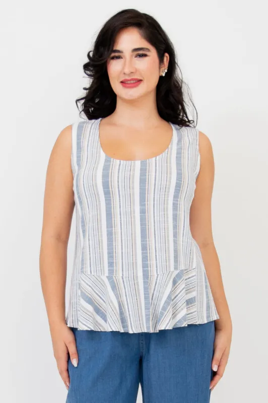 Ginny Tank, Sand Stripe, Linen Bamboo sold by Blue Sky