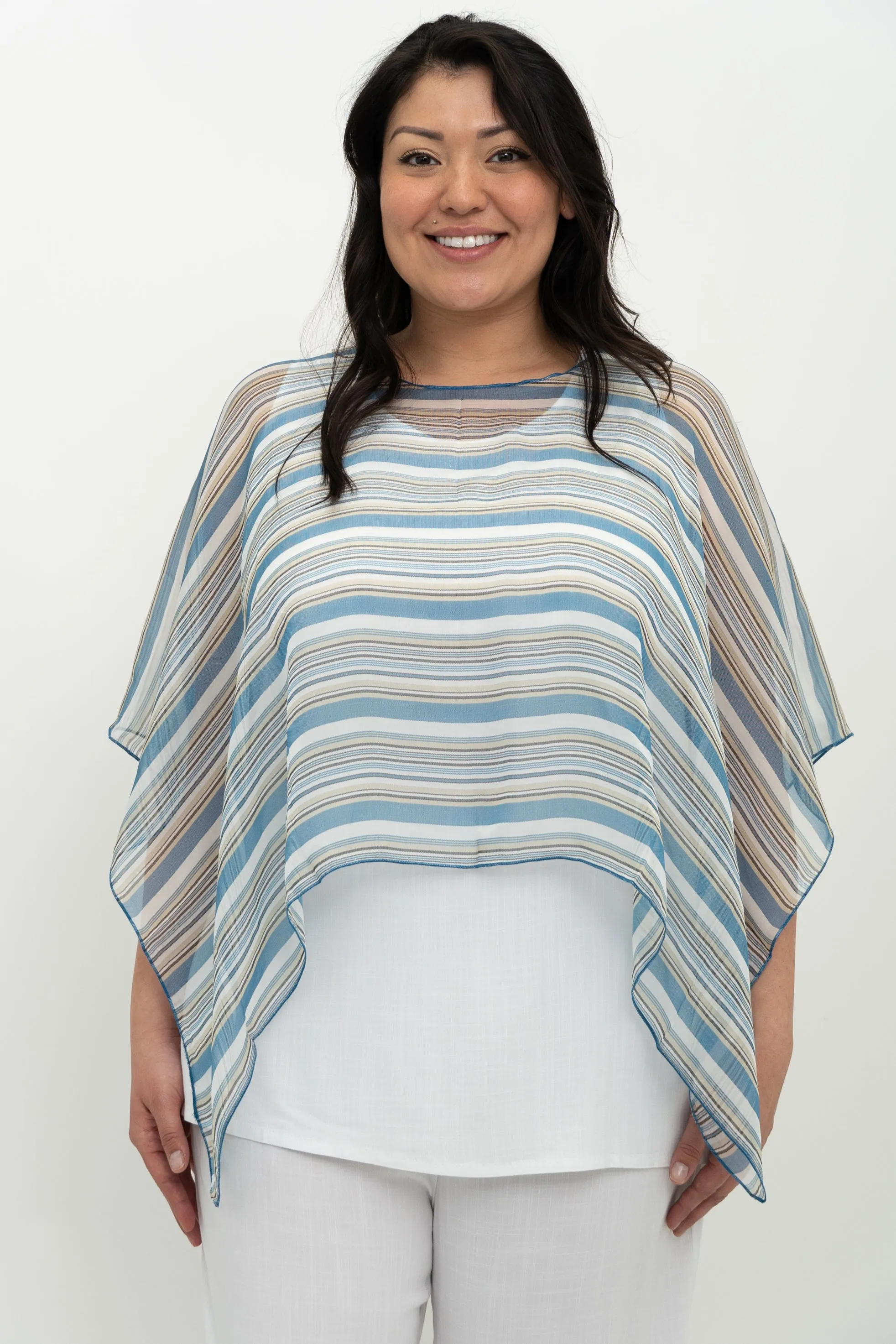Silk Poncho, Sand Stripe sold by Blue Sky