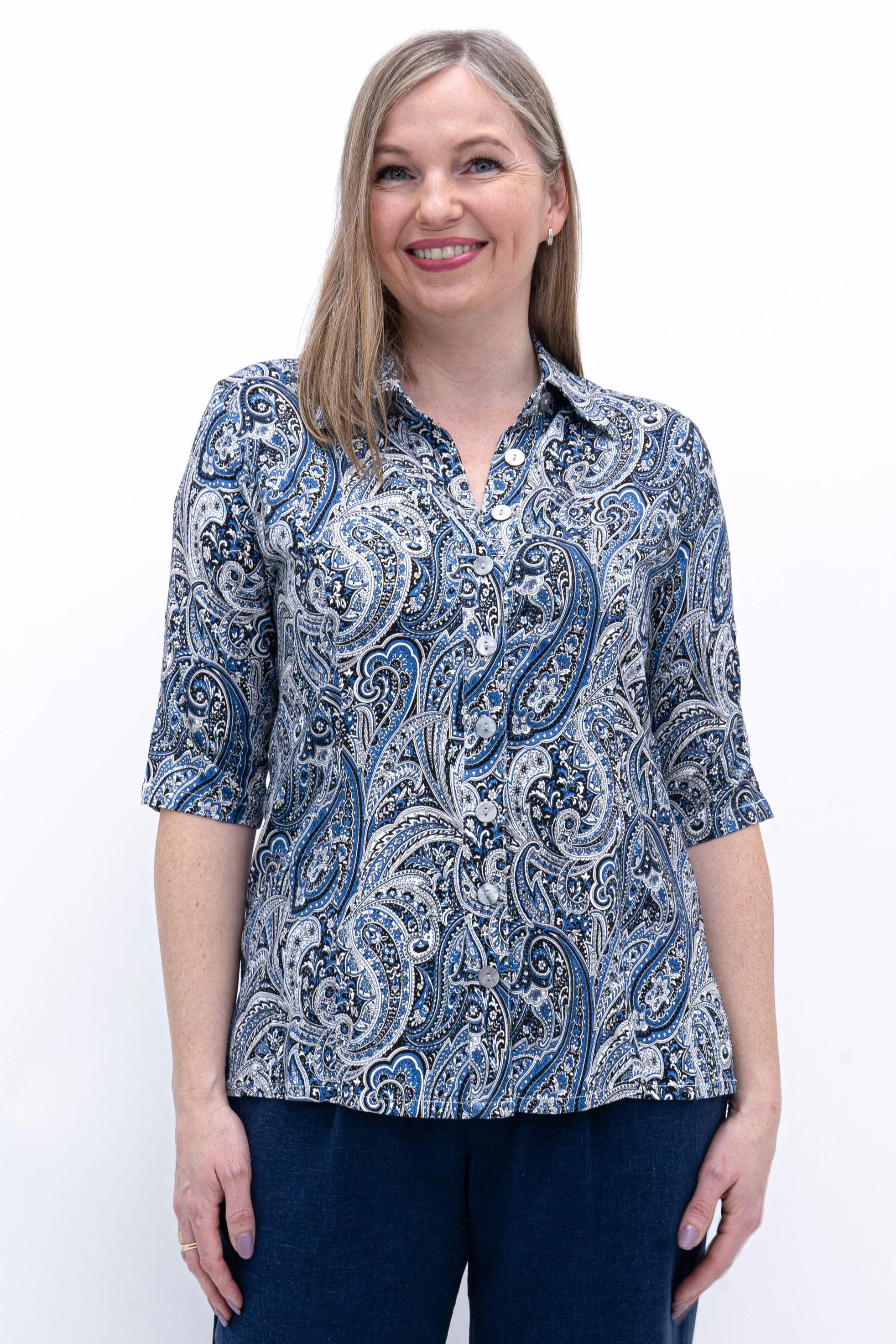 Lorine Blouse, Simplicity, Linen Bamboo sold by Blue Sky