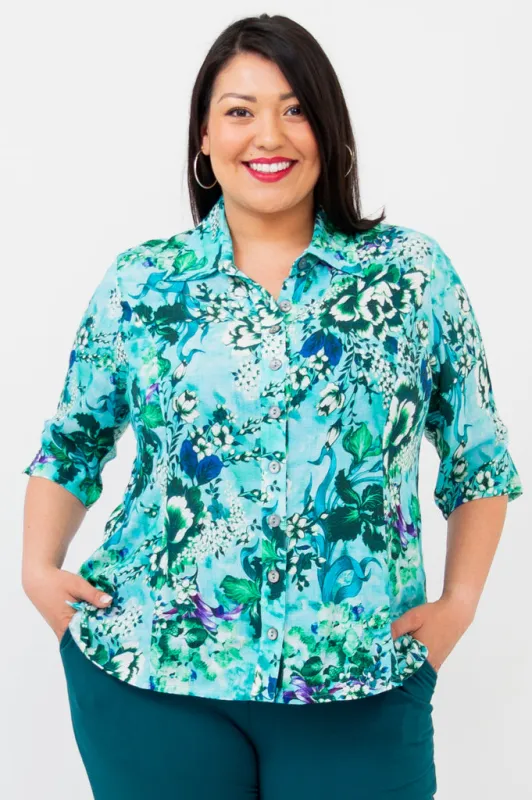 Lorine Blouse, Enchant, Linen Bamboo sold by Blue Sky