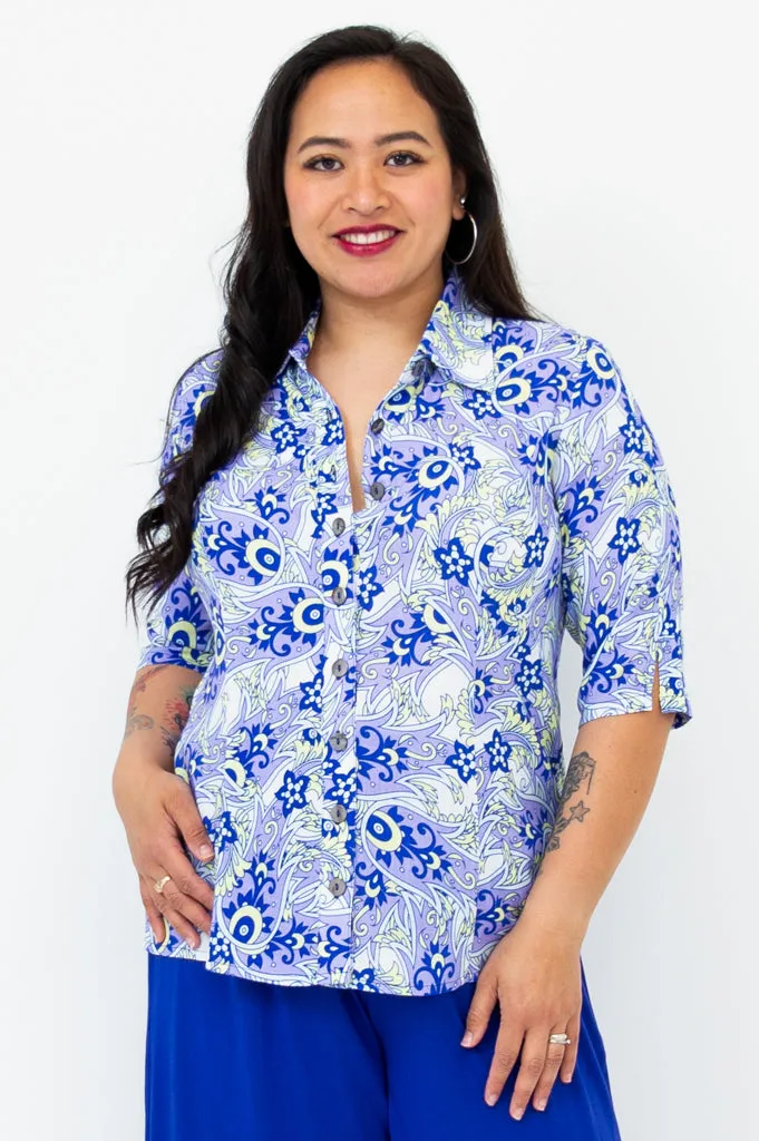 Lorine Blouse, Dazzle, Linen Bamboo sold by Blue Sky