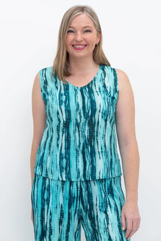 Havana Tank, Teal Tie Dye, Linen Bamboo sold by Blue Sky