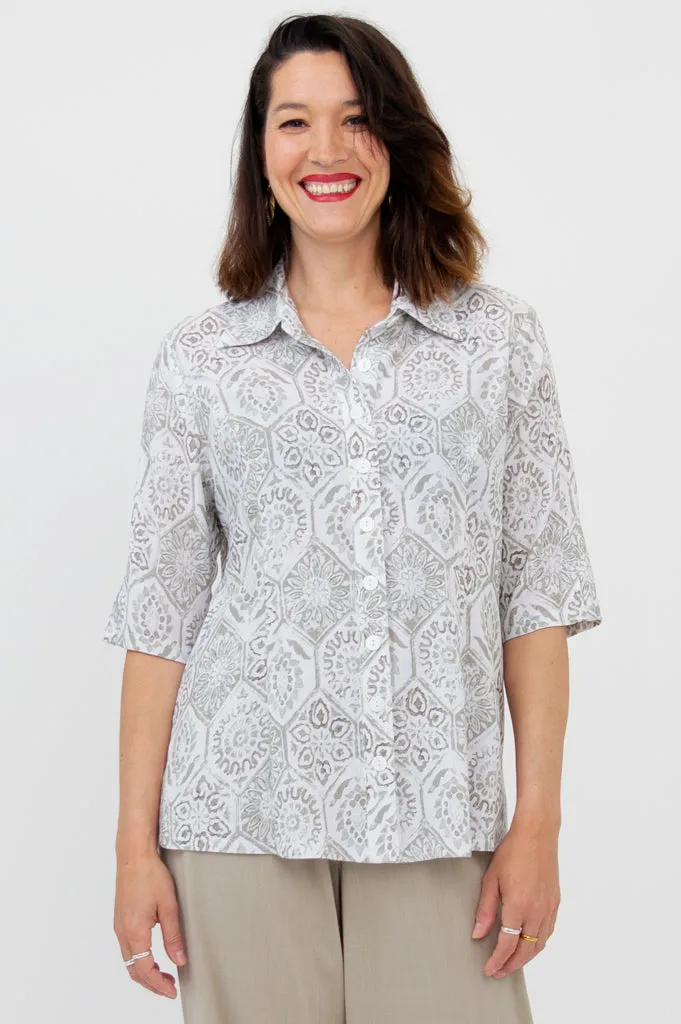 Lorine Blouse, Mosaic, Linen Bamboo sold by Blue Sky