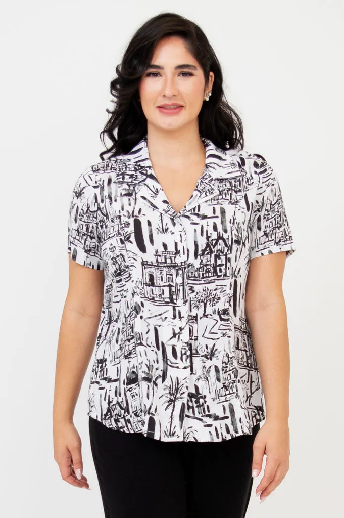 Samantha S/S Top, Journey, Linen Bamboo sold by Blue Sky