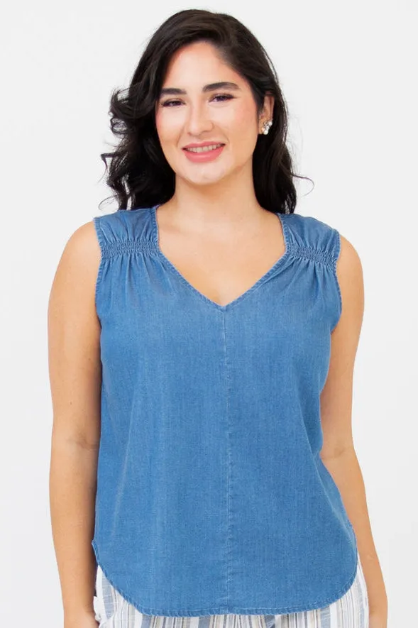 Tamara Tank, Lightweight Tencel Denim sold by Blue Sky