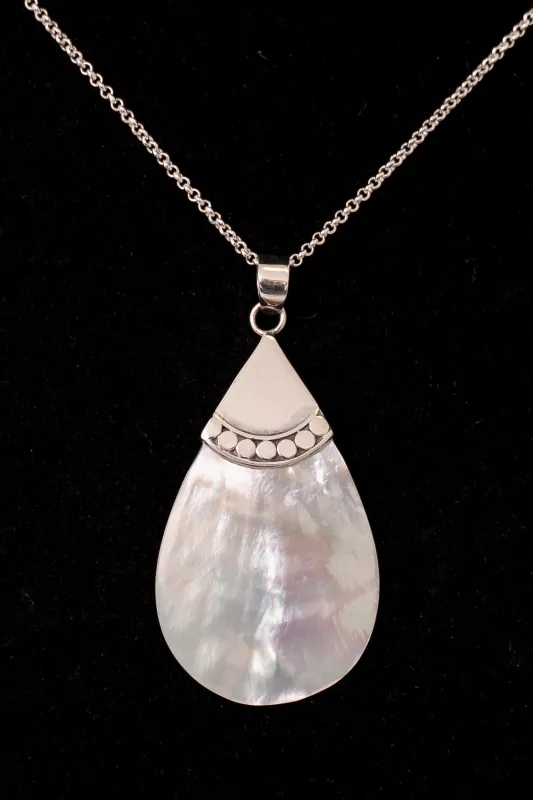 White Pava Tear Pendant Necklace sold by Blue Sky