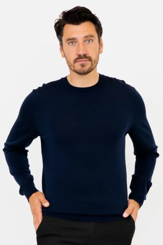 Fraser Sweater, Navy, Merino Wool made by Blue Sky