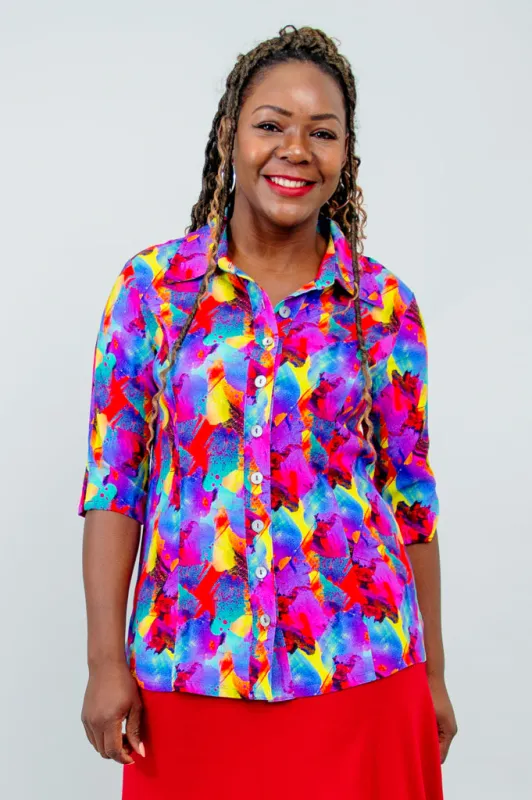 Lorine Blouse, Starburst, Linen Bamboo- Final Sale sold by Blue Sky