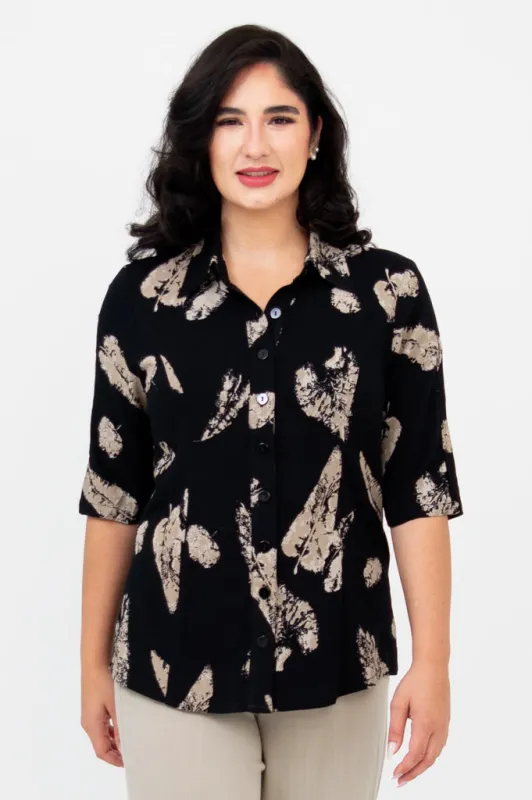 Lorine Blouse, Shadow Leaf, Linen Bamboo sold by Blue Sky