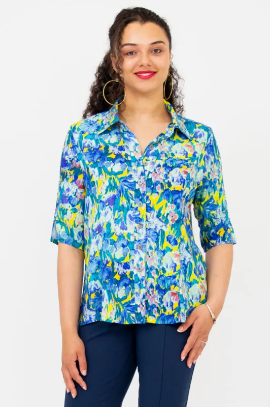 Lorine Blouse, Princeton, Linen Bamboo sold by Blue Sky