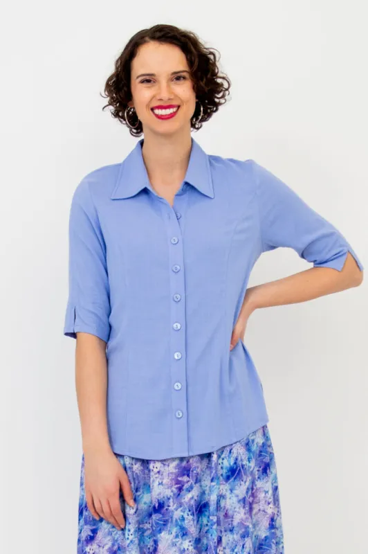 Lorine Blouse, Periwinkle, Linen Bamboo- Final Sale sold by Blue Sky
