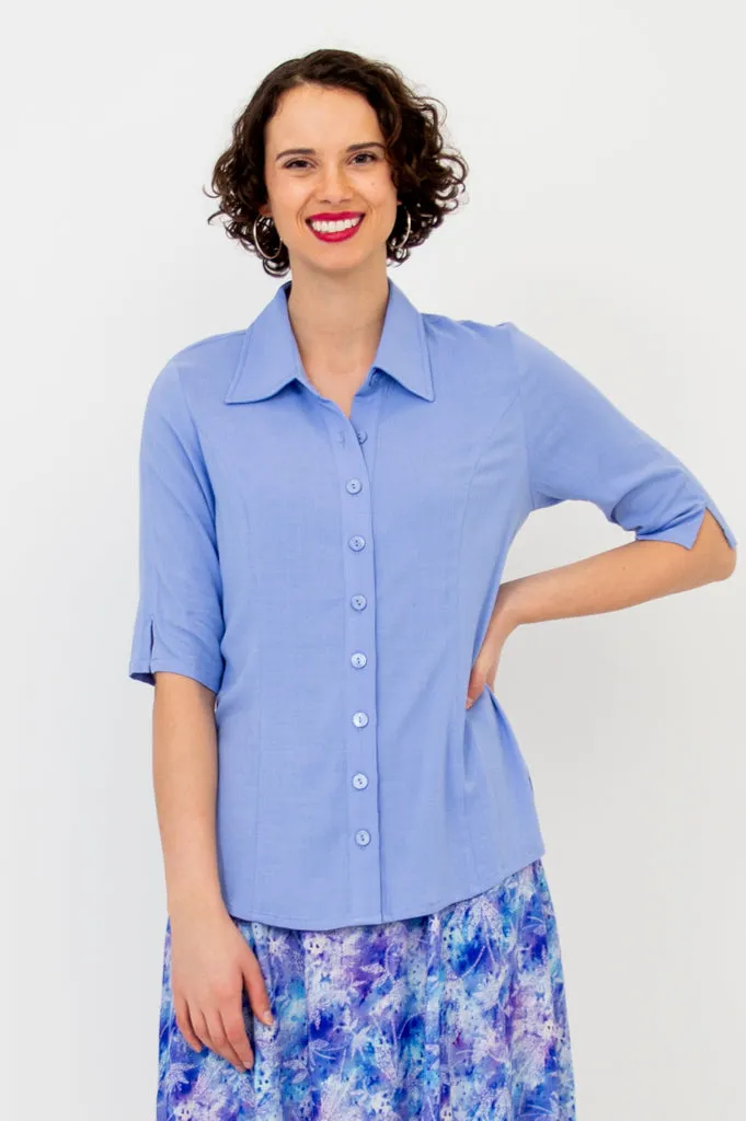 Lorine Blouse, Periwinkle, Linen Bamboo- Final Sale sold by Blue Sky