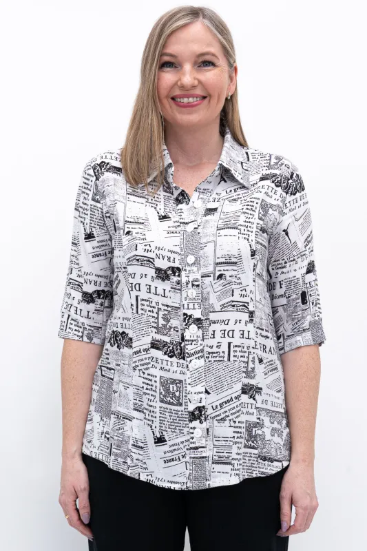 Lorine Blouse, French News, Linen Bamboo sold by Blue Sky