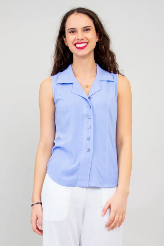 Lexa Tank, Periwinkle, Linen Bamboo sold by Blue Sky