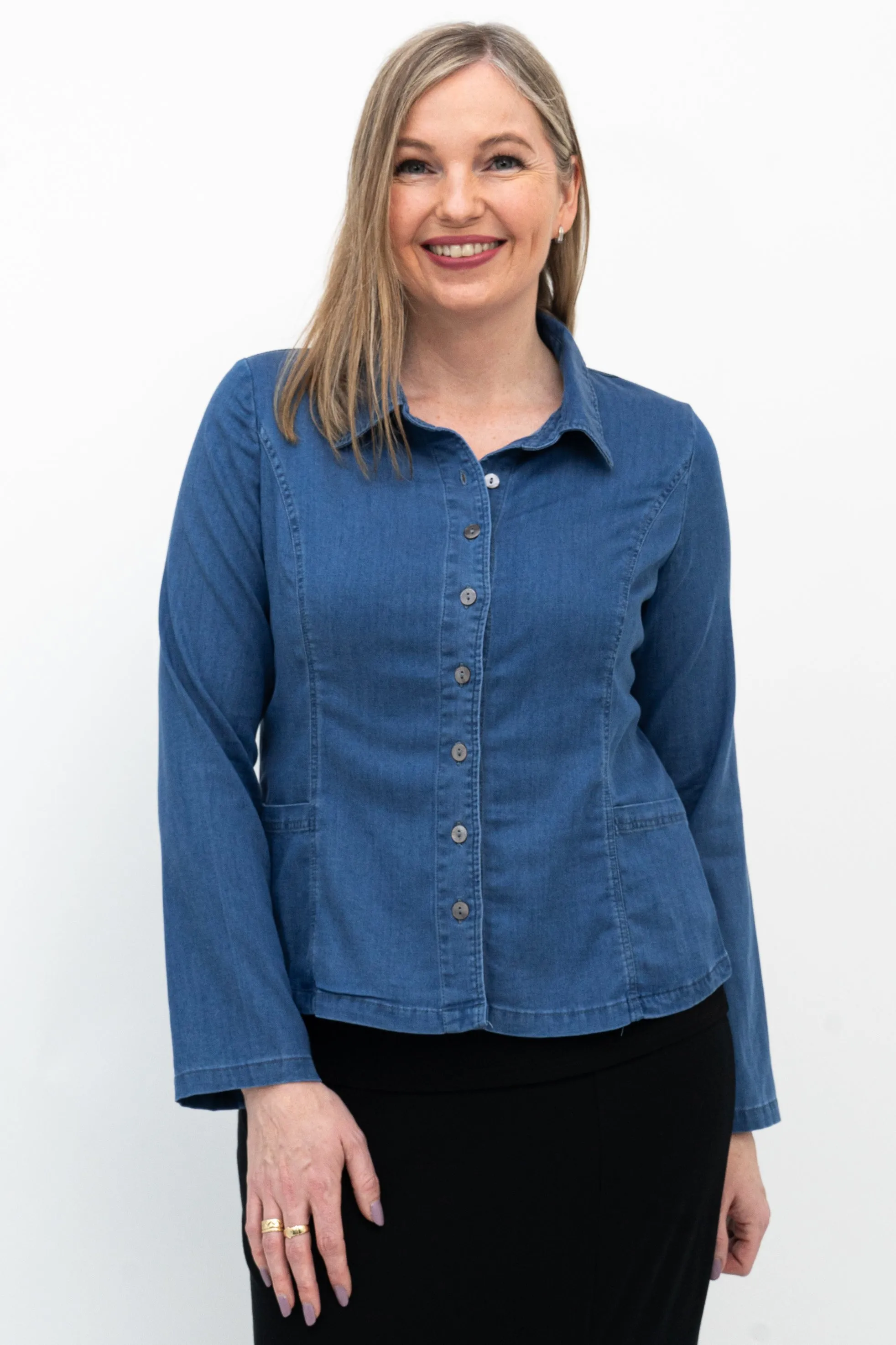 Holly Blouse, Lightweight Tencel Denim sold by Blue Sky