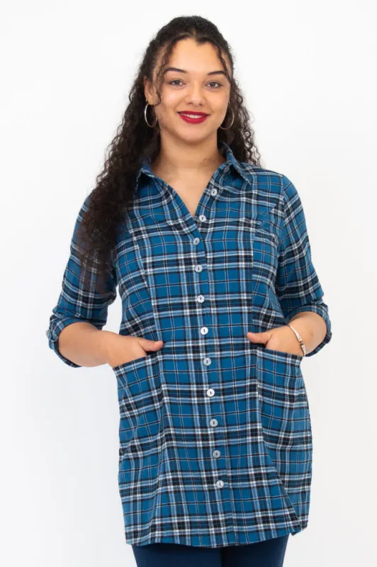 Larissa Tunic, Maya Plaid, Cotton sold by Blue Sky