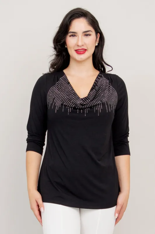 Charisse 3/4 Slv Top, Black Diamond, Bamboo sold by Blue Sky