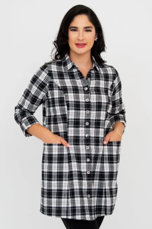 Larissa Tunic, Bobcat Plaid, Cotton sold by Blue Sky