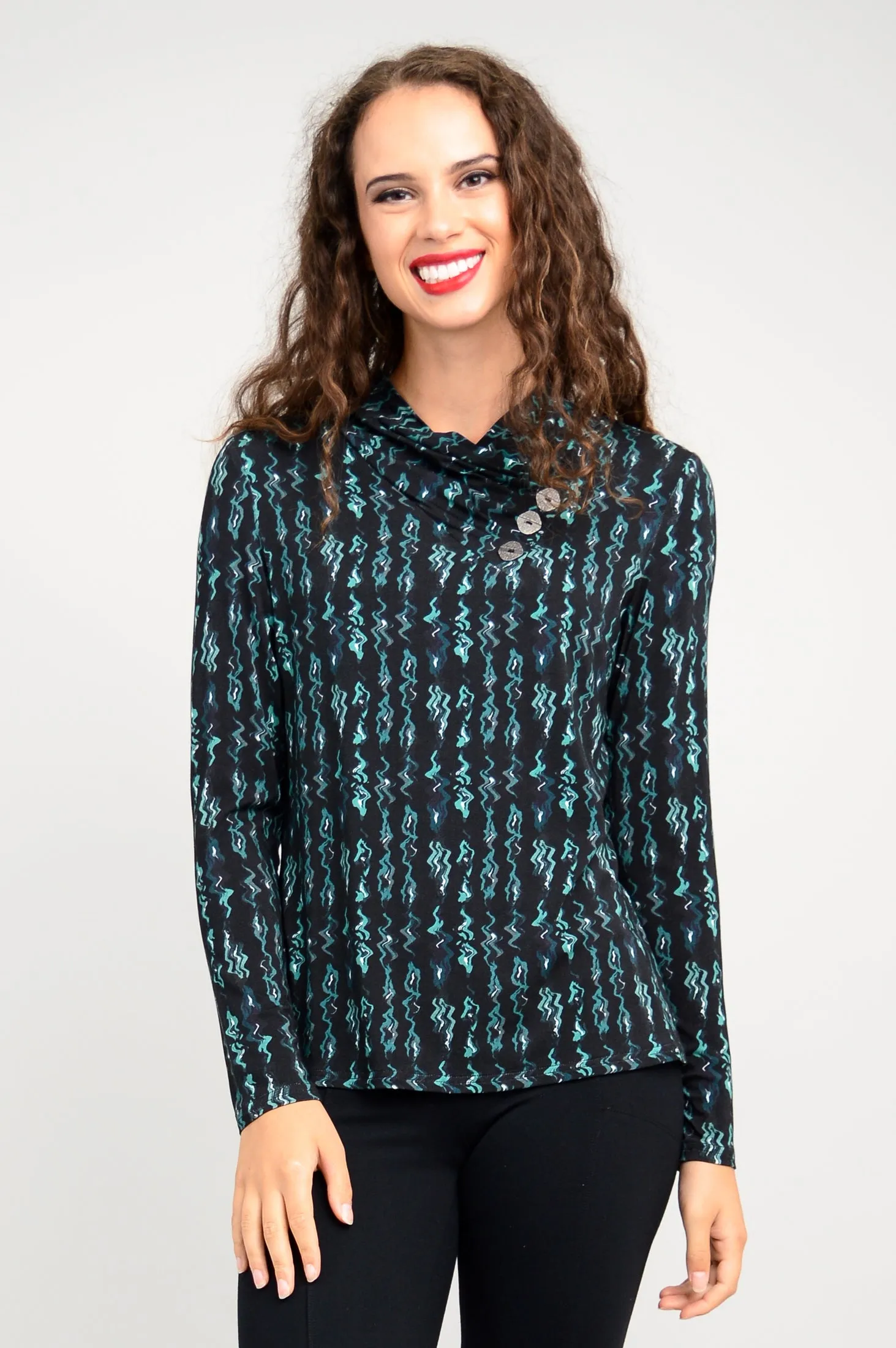 Trinity L/S Top, Teal Abstract, Bamboo - Final Sale sold by Blue Sky